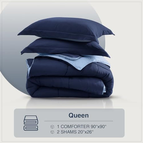 satisomnia Queen Comforter Set, Navy Blue Bedding Comforters Queen Size, 3 Pieces Down Alternative Bed Comforter Lightweight, Soft Quilted Bed Set Breathable, Reversible All Season Bedding Sets satisomnia
