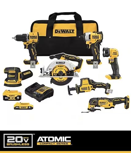 DEWALT DCK700D1P1 20V MAX Cordless 7-Tool Combo Kit with 2Ah Battery, 5Ah Battery, and Charger - WoodArtSupply