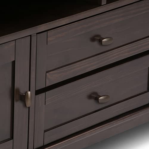 SIMPLIHOME Warm Shaker SOLID WOOD Universal TV Media Stand, 72 Inch Wide, Farmhouse Rustic, Living Room Entertainment Center, for Flat Screen TVs up to 80 Inch in Tobacco Brown SIMPLIHOME