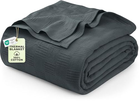 Utopia Bedding Smoke Gray 100% Cotton Blanket [Queen Size - 90x90 Inch] 350GSM Lightweight, Soft and Breathable Thermal Blanket for All Seasons Utopia Bedding