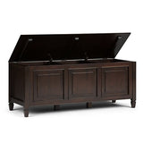 SIMPLIHOME Connaught SOLID WOOD 51 inch Wide Storage Bench Trunk with Safty Hinge, Multifunctional Traditional in Dark Chestnut Brown SIMPLIHOME