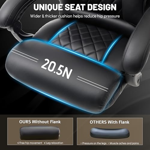 Massage Office Chair with Foot Rest,6 Points Vibration & Heat Executive Office Chairs,Big and Tall Leather Office Chair 500LBS,Ergonomic Desk Chair for Heavy People,Recliner with Dual-Use Pillow,Black BLISNEST