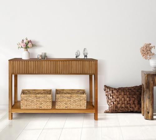 Fluted Console Table with Storage, 48" Long Entryway Slim Sofa Table Behind Couch Entry Tables, Narrow Wood Hallway Modern Living Room Couch Foyer Entrance Tables Brown ZYBT
