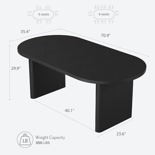 GarveeHome 70.8 Inch Oval Dining Table for 6-8 People, Long Large Kitchen Table with Thick Sturdy Wooden Base, Farmhouse Dining Room Table for Kitchen, Living Room, Office (Black) GarveeHome