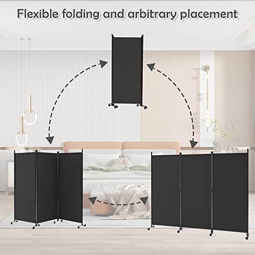Spurgehom 3 Panel Rolling Room Divider, Folding Partition Privacy Screens, Freestanding Fabric Room Panel, Portable Folding Wall Divider for Office, Room, Restaurant, Hospital (Black) Spurgehom