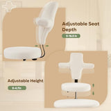 Pinmoco Ergonomic Cross Legged Office Chair Extra Wide for ADHD and Meditation, Kneeling Chair with 360° Swivel Wheels and Reversible Seating, Adjustable Height and Seat Deapth, Teddy Fabric, White Pinmoco