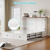 CECER Queen Size Murphy Bed with Tri-Folding Mattress，Murphy Bed with Charging Station and Two Large Storage Drawers for Small Spaces/Bedroom（White） CECER