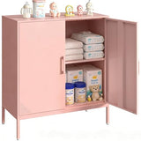 Steehoom Metal Storage Cabinet with 2 Doors, Steel Buffet Sideboard Entryway Locker Cabinet Kitchen Cupboard for Living Room, Dining Room, Kitchen, Office, Bar (Pink, 31.5" D x 15.75" W x 35.43" H) Steehoom