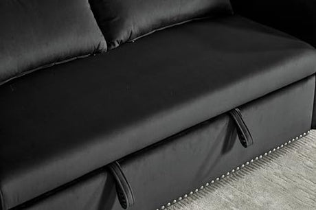 HKXINANJIAHE 3 in 1 Convertible Sleeper Futon Sofa Bed, Velvet Small Loveseat with Reclining Backrest and Side Pockets for Living Room, Includes 2 Pillows HKXINANJIAHE