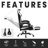 N-GEN GAMING Video Gaming Chair with Footrest Lumbar Support for Home Office High Back Recliner Height Adjustable Ergonomic Comfy Leather Computer Desk Chair (White) N-GEN GAMING