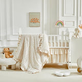 3 Pieces Tufted Stripes Crib Bedding Set with Ruffle Fringe, Beige Ruffled Comforter with Fitted Sheet and Bed Skirt , Soft and Embroidery Shabby Chic Boho Bohemian Jacquard Design for Baby Girls Boys Flysheep