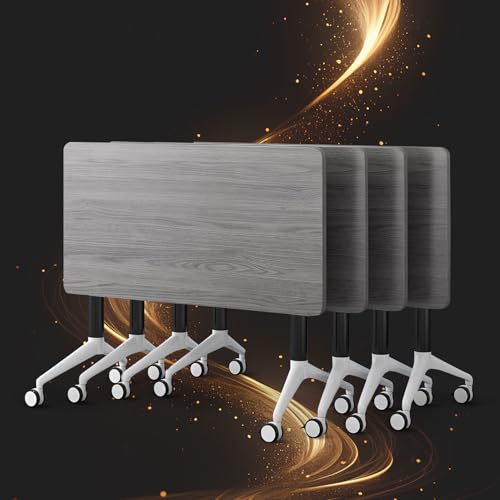 Conference Table, Folding Conference Room Tables, Modern Flip Top Seminar Training Meeting Table with Wheels, Modular Foldable Conference Tables for Home Office Classr (Gray 4 Pack 55.1inch) Ysjndasm