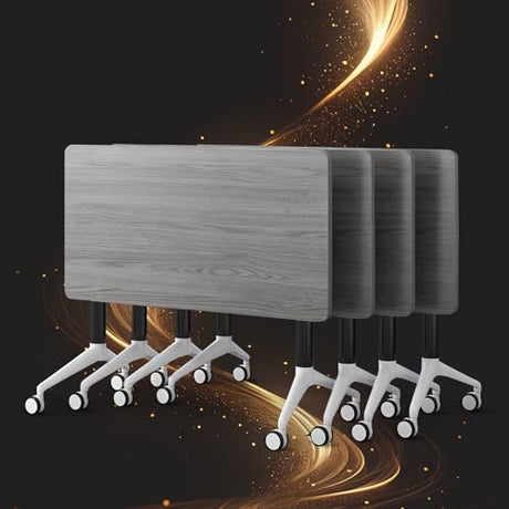 Conference Table, Folding Conference Room Tables, Modern Flip Top Seminar Training Meeting Table with Wheels, Modular Foldable Conference Tables for Home Office Classr (Gray 4 Pack 55.1inch) Ysjndasm