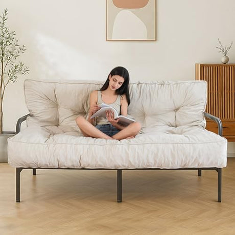 MAXYOYO 8" Futon Mattress, Full Size Extra Thick Futons Sofa Couch Bed for Adults, Velvet Floor Mattress Shredded Foam Filling (Frame Not Included) MAXYOYO