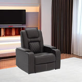 CANMOV Electric Power Recliner Chair with USB Ports and Cup Holders, Breathable Leather Home Theater Seating with Hidden Arm Storage (Brown) CANMOV