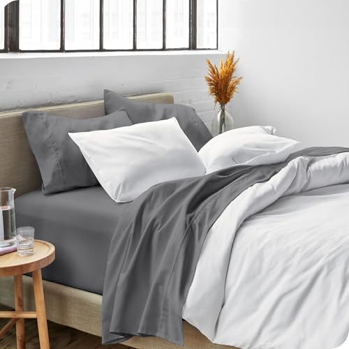Bare Home Queen Sheet Set - 1800 Ultra-Soft Microfiber Queen Bed Sheets - Double Brushed - Deep Pockets - Easy Fit - 4 Piece Set - Bedding Sheets & Pillowcases (Queen, Grey) Bare Home