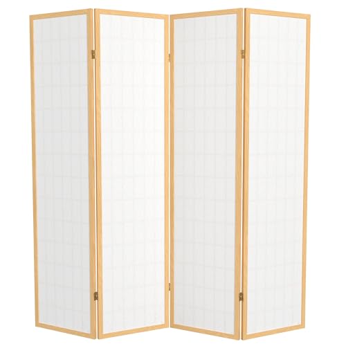 Red Lantern 6 ft. Tall Window Pane Shoji Screen - Natural - 4 Panels Red Lantern