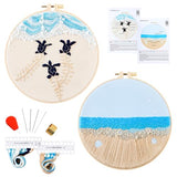 Embroidery Kit for Beginner Adults, Stamped Cross Stitch kits for Adults Beginners, Ocean Hand Embroidery Starter Needlepoint Kit, 2 Set Embroidery Supplies, 2 Hoops (Attached Teaching Video QR Code)