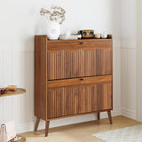 Bifins Shoe Storage Cabinet with 2 Flip Doors, 31.5" Narrow Fluted Design for Space Saving, Freestanding Entryway Shoe Organizer for Hallway & Living Room (Walnut) Bifins
