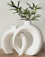7.2″Hx8.9″H Donut Shape Decorative Vase Set of 2, Ceramic, Modern Minimalism Styles, Flowers or Plant Table Vases for Home Decor Living Room Shelf Entry Console Mantle Dining Centerpiece (Matte White) Jonronboci