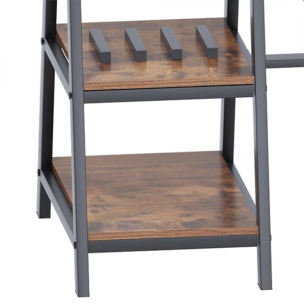 soges 3 Pieces Kitchen Dining Table Set for 4, Breakfast Table Set with 2 Benches, 4-Person Wooden Dinette with Wine Shelf and Glass Holder, Rustic Brown 10CZWKDS04TW140 soges