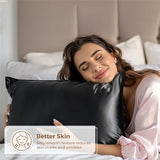 Pure Bedding Satin Pillowcase 2 Pack - Queen Size (20"x30", Black) - Silky Pillow Cases for Hair and Skin - Satin Pillow Covers with Envelope Closure - Extra Soft Premium Microfiber Pure Bedding