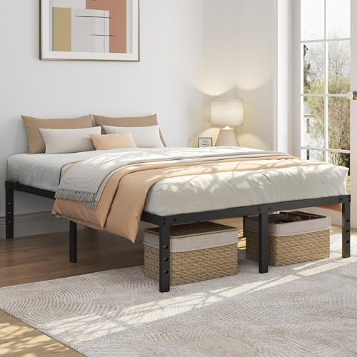 Yaheetech 14 Inch Tall Metal Bed Frame Queen Platform Bed Frame with Storage Space,Sturdy Slat Support,Easy Assembly,No Box Spring Needed,Black Yaheetech
