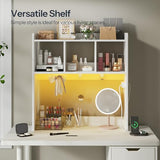 HOOBRO Desktop Bookshelf, Office Desktop Shelf, Desk Hutch with Outlets, Wooden Office Desktop Bookcase, Desktop Organizer Shelf with LED Light Strip and 3 Hooks, for Home, Study, White WT12UDSJ01 HOOBRO