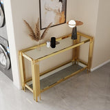 HomVent Rectangular Glass Console Table, Modern Side Sofa Table w/2 Layer Tempered Glass Living Room Table and Mirror Finished Stainless Steel Frame for Living Room Office (Gold, Console Table) HomVent