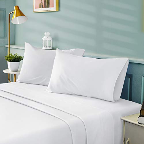 BYSURE Hotel Luxury Bed Sheets Set 4 Piece(Twin, White) - Super Soft 1800 Thread Count 100% Microfiber Sheets with Deep Pockets, Wrinkle & Fade Resistant BYSURE