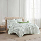 Martha Stewart - Queen Quilt Set, 100% Soft & Breathable Bedding with a Lightweight Feel for Year Round Comfort, 3 Piece Bed Set with Matching Pillowcases (Ticking Stripe Green) Martha Stewart