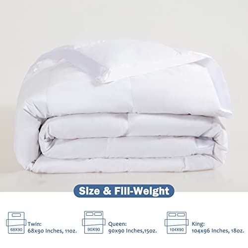 Dafinner Feather Down Blanket Full/Queen Size, Extra Lightweight Summer Comforter, Noiseless & Ultra Soft Thin Bed Blanket with Satin Trim (90"x90", White) Dafinner