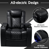 NMXUXMN Home Theater Seating,Top-Grain Leather Recliner Sofa, Zero Gravity Power Reclining Couch with Ambient LED Lights, Cup Holders & USB, Tray Table-Single Black