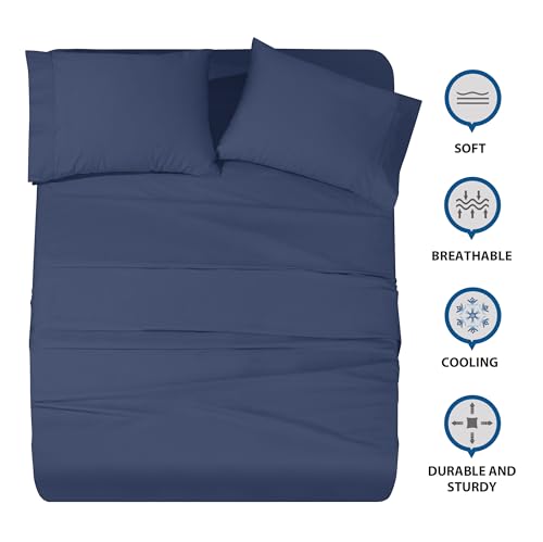 Shunjie.Home 100% Cotton Full Bed Sheets Set - 600 Thread Count Sateen - 4 Piece Bed Sheet Set, Deep Pocket with All Around Elastic, Breathable & Durable Hotel Luxury Bedding - Navy Blue Shunjie.Home