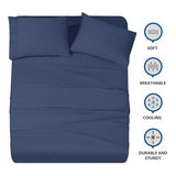 Shunjie.Home 100% Cotton Full Bed Sheets Set - 600 Thread Count Sateen - 4 Piece Bed Sheet Set, Deep Pocket with All Around Elastic, Breathable & Durable Hotel Luxury Bedding - Navy Blue Shunjie.Home