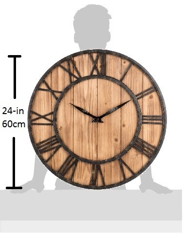Oldtown Farmhouse Metal & Solid Wood Noiseless Wall Clock (Wood, 24-inch) Oldtown Clocks
