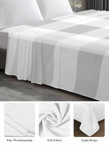 Cal King Size Flat Bed Sheet,Grey White Plaid Microfiber Brushed Single Flat Sheet Only,Modern Geometric Minimalist Grid Soft & Breathable Top Sheet Lightweight Quilt Hotel Luxury Bedding for Women ZOE GARDEN