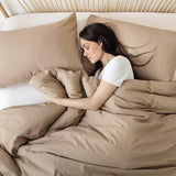 ROSGONIA Comforter Full Size for Girls Boys Teens Taupe Brown, 3pcs(1 Boho Tan Comforter & 2 Pillowcases), Lightweight Dorm Bedding All Season Bed Set