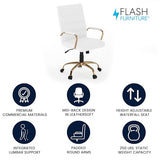 Flash Furniture Whitney Mid-Back Swivel LeatherSoft Desk Chair with Padded Seat and Armrests, Adjustable Height Padded Office Chair, White/Gold Flash Furniture