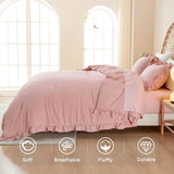 Litanika Full Size Comforter Sets, 3 Pieces Blush Pink Ruffle Girls Women Cute Bedding Comforters & Sets, Lightweight Fluffy Microfiber as Gift (79x90In Comforter & 2 Pillowcases) Litanika