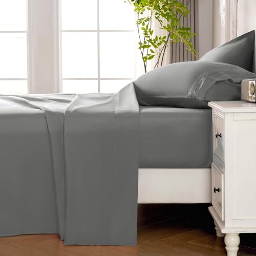 ROSE&RISY Light Grey Twin Sheet Set, 3 Pieces Soft Bedding Queen Sheet Set, Breathable and Cooling,Includes 1 Fitted, 1 Flat, 1 Pillowcase - Deep Pocket (Light Grey, Twin) ROSE&RISY
