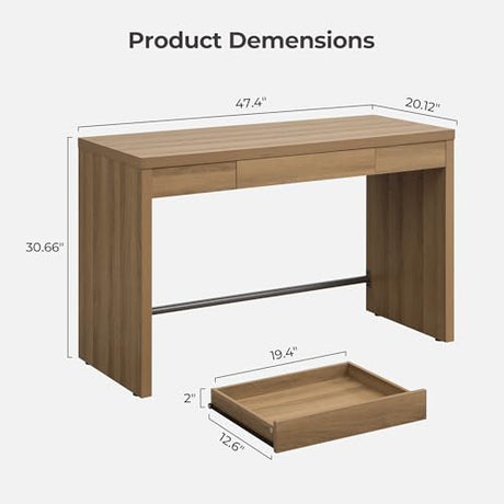 SICOTAS Computer Desk Writing Table - 47-Inch Home Office Executive Desk with Drawer, Farmhouse Study Desk with Storage,Boho Makeup Vanity Table for Bedroom Dormitory (Reclaimed Caramel Oak, 1 Piece) SICOTAS