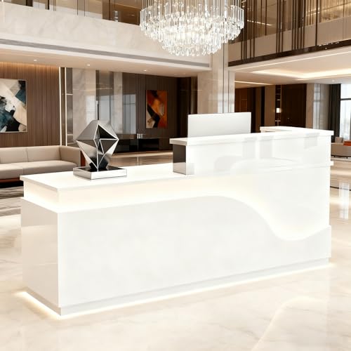 63in Reception Desk with Counter，Modern Front Desk Reception Counter for Checkout, Lobby, Beauty Salon (Left high)