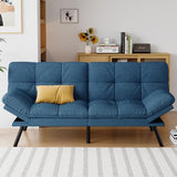 AMICLIBER Futon Sofa Bed Convertible Couch, Blue Linen Sofa Bed with Memory Foam, Adjustable Backrest & Armrests, Multifunctional Small Loveseat Sleeper Sofa for Living Room, Apartment, Office AMICLIBER