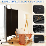 SUNALLY Room Divider 6FT Folding Privacy Screens with Lockable Wheels, 4 Panel Room Partition for Room Separator, 88" W Freestanding Portable Fabric Wall Dividers for Home Dorm Studio Office, Black SUNALLY