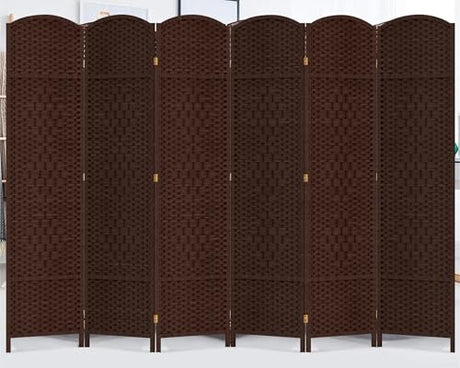 Duraspace 6 Panels Room Divider 6 FT Tall Weave Fiber Freestanding Double Hinged Extra Wide Folding Screen for Patio Privacy (Brown) DURASPACE