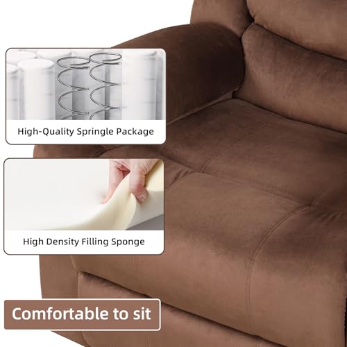 IOMOR Manual Recliner Chair with Overstuffed Arm and Extra-Padded Back, Breathable Fabric Reclining Chair for Adults, Single Sofa for Living Room, Bedroom (Fabric Brown)