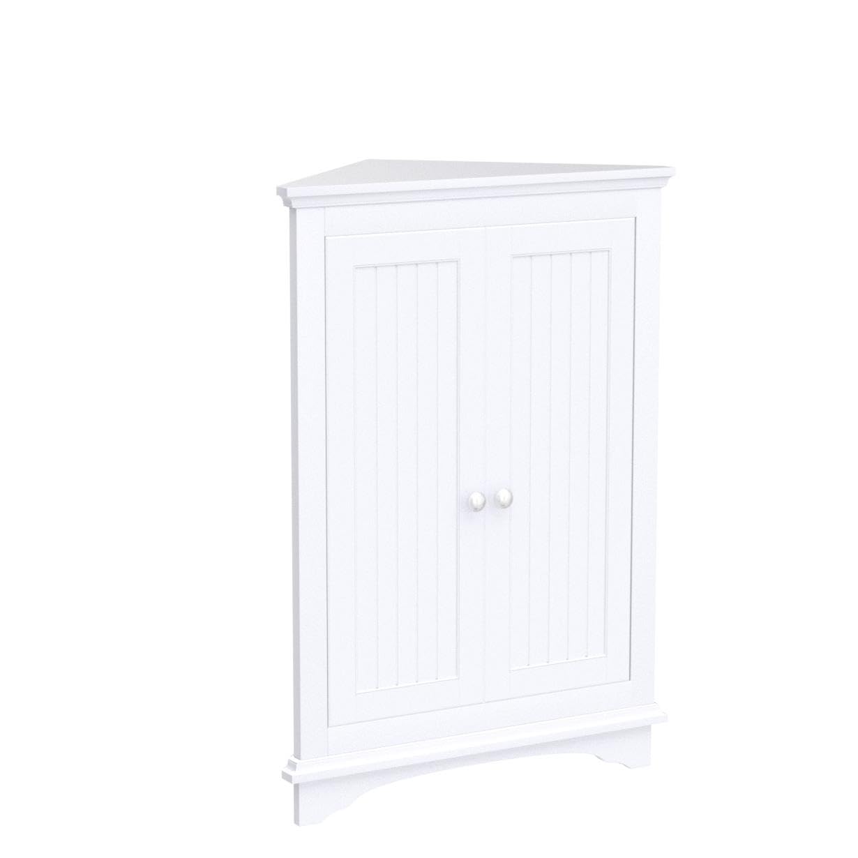 Spirich White Corner Storage Cabinet with Two Doors and Shelves - Thumbnail 4