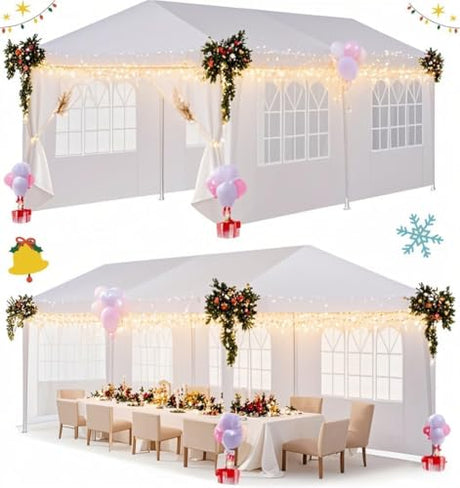 HOTEEL 10x20FT Party Tent with 6 Removable Sidewalls for Parties, Carpas para Fiestas, BBQ, Weddings, Waterproof Outdoor Event Canopy, Patio Camping Gazebo, White Hoteel