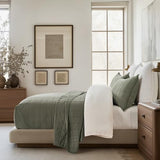 EVERGRACEHOME 100% Cotton Box Stitch Quilt Bedding Set Queen Size 3 Pieces, Garment-Washed Lightweight Soft Cozy Coverlet, Quilted Bedspread Sets with 2 Shams for All Season, Olive Green EVERGRACEHOME
